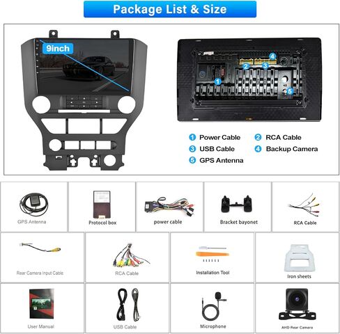 [2+32G] Android 13 Car Stereo for Ford Mustang 2015-2020 with Wireless Carplay&Android Auto,9 Inch Car Radio with Mirror Link Bluetooth FM/RDS WiFi GPS Navigation SWC Dual USB+AHD Backup Camera in Saudi Arabia
