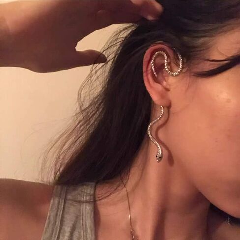 Vintage Gothic Snake CZ Cuff Wrap Crawler Climber Earrings for Women Teenage Girls Personalized Punk Cartilage Clip On No Piercing Cute Animal Crystal Jewelry Gifts for Best Friend Birthday 1 pcs in Saudi Arabia