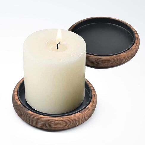 Wood Candle Holder Farmhouse Decor, Wooden Pillar Candles Tray for Table Centerpiece Small Decorative Tray Riser, Round Wooden Plate Pedestal Stand for Coffee Table Home Living Room, 2 Pack in Saudi Arabia