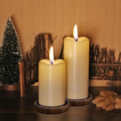Wood Candle Holder Farmhouse Decor, Wooden Pillar Candles Tray for Table Centerpiece Small Decorative Tray Riser, Round Wooden Plate Pedestal Stand for Coffee Table Home Living Room, 2 Pack in Saudi Arabia