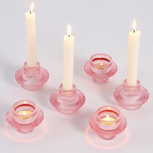 Glass Candle Holders, Set of 6 Taper Candle Holders, Tea Light Candle Holders, Candlestick Holders, Stackable Glass Candle Holders for Table Centerpiece, Thanksgiving, Christmas(Amber) in Saudi Arabia