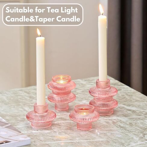 Glass Candle Holders, Set of 6 Taper Candle Holders, Tea Light Candle Holders, Candlestick Holders, Stackable Glass Candle Holders for Table Centerpiece, Thanksgiving, Christmas(Amber) in Saudi Arabia
