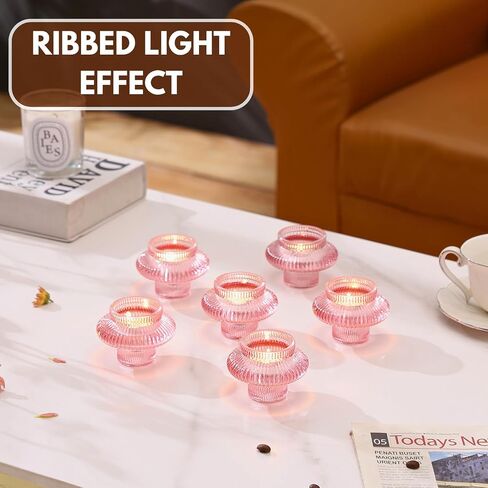 Glass Candle Holders, Set of 6 Taper Candle Holders, Tea Light Candle Holders, Candlestick Holders, Stackable Glass Candle Holders for Table Centerpiece, Thanksgiving, Christmas(Amber) in Saudi Arabia