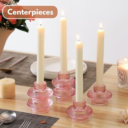 Glass Candle Holders, Set of 6 Taper Candle Holders, Tea Light Candle Holders, Candlestick Holders, Stackable Glass Candle Holders for Table Centerpiece, Thanksgiving, Christmas(Amber) in Saudi Arabia