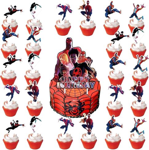 25 قطعة من زينة عيد الميلاد من مايلز موراليس على شكل عنكبوت لحفلات الكيك من أجل لوازم حفلات العنكبوت الأسود in Kuwait