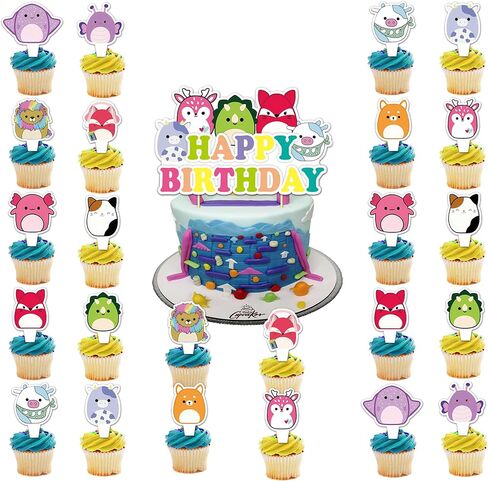 25Pcs Squishmallow Cake Decorations with 24pcs Cupcake Toppers, 1pcs Big Cake Topper for Squishmallow Birthday Party Supplies in Saudi Arabia