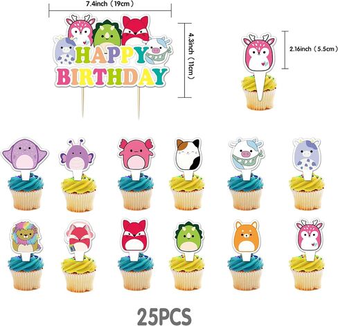 25Pcs Squishmallow Cake Decorations with 24pcs Cupcake Toppers, 1pcs Big Cake Topper for Squishmallow Birthday Party Supplies in Saudi Arabia