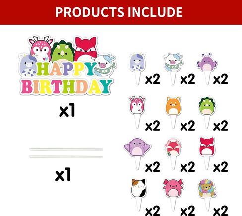 25Pcs Squishmallow Cake Decorations with 24pcs Cupcake Toppers, 1pcs Big Cake Topper for Squishmallow Birthday Party Supplies in Saudi Arabia