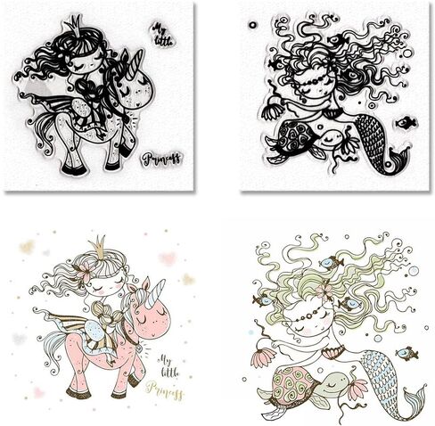 طوابع شفافة لأميرة الصيف لصنع البطاقات، طوابع للفتيات لصياغة الديكور، طوابع مطاطية شفافة من السيليكون على شكل بحر وحيد القرن لألبوم القصاصات والنقش DIY لوازم الحرف اليدوية in Kuwait