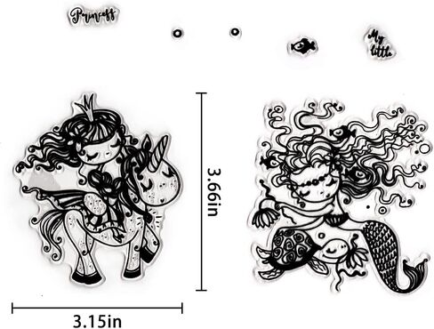 طوابع شفافة لأميرة الصيف لصنع البطاقات، طوابع للفتيات لصياغة الديكور، طوابع مطاطية شفافة من السيليكون على شكل بحر وحيد القرن لألبوم القصاصات والنقش DIY لوازم الحرف اليدوية in Kuwait