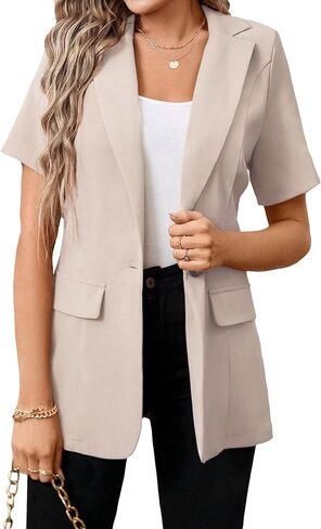 Blazers Jackets for Women 2024 Summer Short Sleeve Business Casual Outfits Lapel Button Work Office Suit Blazer in Kuwait