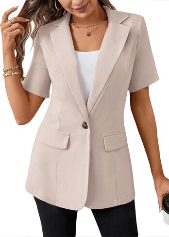 Blazers Jackets for Women 2024 Summer Short Sleeve Business Casual Outfits Lapel Button Work Office Suit Blazer in Kuwait