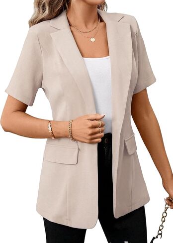 Blazers Jackets for Women 2024 Summer Short Sleeve Business Casual Outfits Lapel Button Work Office Suit Blazer in Kuwait