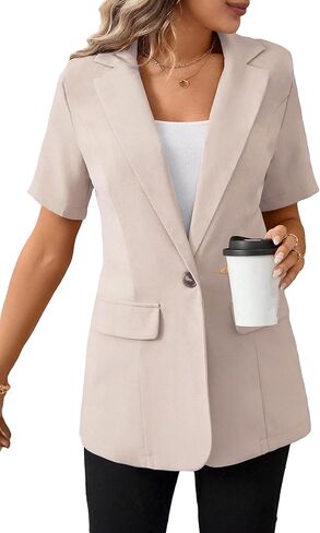 Blazers Jackets for Women 2024 Summer Short Sleeve Business Casual Outfits Lapel Button Work Office Suit Blazer in Kuwait