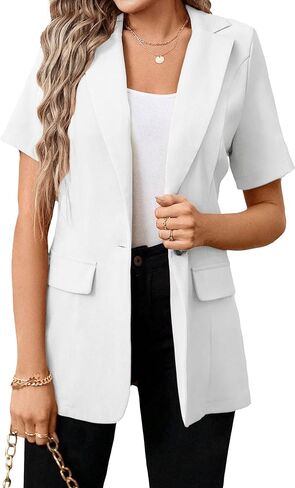 Blazers Jackets for Women 2024 Summer Short Sleeve Business Casual Outfits Lapel Button Work Office Suit Blazer in Kuwait