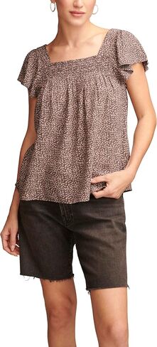 Lucky Brand Women's Smocked Neck Flutter SLV Top in Saudi Arabia