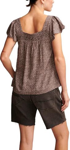 Lucky Brand Women's Smocked Neck Flutter SLV Top in Saudi Arabia