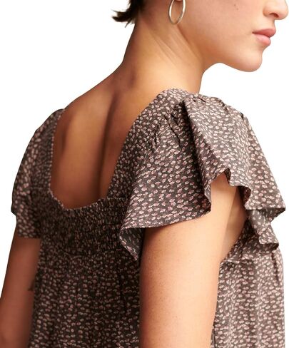 Lucky Brand Women's Smocked Neck Flutter SLV Top in Saudi Arabia