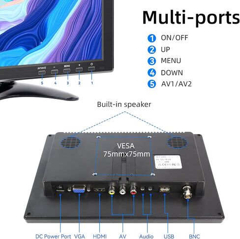 10.1 inch Small Monitor (1920x1200) IPS 178° Viewing Angle Display Support HDMI VGA AV BNC USB Intput for PC Laptop Computer, Kitchen Monitor Built-in Speaker, VESA Mountable, Remote Control in Saudi Arabia