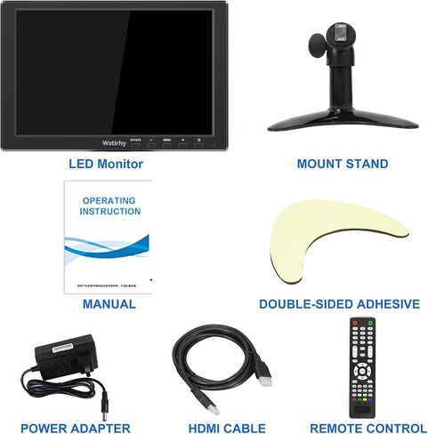 10.1 inch Small Monitor (1920x1200) IPS 178° Viewing Angle Display Support HDMI VGA AV BNC USB Intput for PC Laptop Computer, Kitchen Monitor Built-in Speaker, VESA Mountable, Remote Control in Saudi Arabia