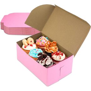 Fit Meal Prep [25 Pack] Pink Bakery Boxes 8x8x4 Pastry Box for Cupcakes, Desserts, Cookies, Candies Ideal Packaging for Bakeries and Home-made Baked Goods, Favors, and Gifts