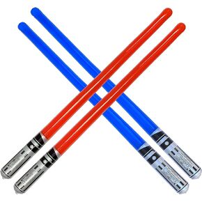 Pack of 4 Inflatable Light Saber Sword Toys - 2 Red and 2 Blue Lightsabers - Pool, Beach, Party Favors, LARP. Great Give Aways, or Christmas Stocking Stuffer!