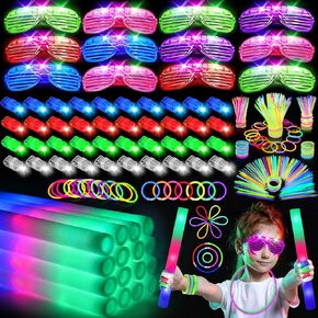 HONLYNE168 PCS Glow in the Dark Party Supplies, Light Up Party Favors 12PCS LED Glasses, 16PCS Foam Glow Sticks, 40PCS Finger Lights, 100PCS Glow Sticks Bulk for Glow Party Wedding Birthday Raves