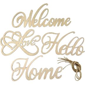 4 عبوات من الكلمات الخشبية غير المكتملة، علامة ترحيب مرحبًا بقطع الخشب، علامة حب منزلية خشبية، إكليل من الكلمات DIY، كلمات وحروف، علامات زخرفية لإكليل باب المنزل، جدار فني لتزيين الحفلات in Kuwait