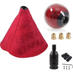 Fabric Shift Boot with Round Ball Carbon Fiber Shift Knob,Universal Shift Boot Cover with Weighted Shift Knob (Style 7)