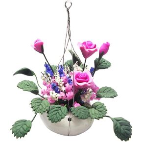 1pc Accessories : Adornment Pots Potting Hanging Model Decor Kids Dollhouse Doll Plants Play Arrangement Fairy Plant, Pink Props Mini Home Artificial Pink+Green Miniatures for
