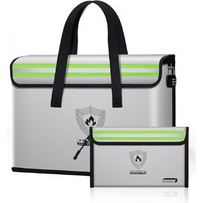 fireproof document pouch (16" x 12" x 5") silicone coated, combination lock office out bag, fireproof money pouch (8.75" x 6.0") for cash, coins, credit cards, passport and other valuables