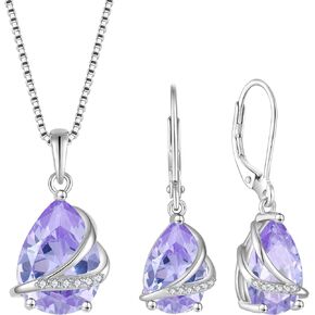 Teardrop Jewelry Set for Women 925 Sterling Silver Alexandrite June Birthstone Necklace Leverback Earrings Gifts for Wife Girlfriend Mother Daughter Her