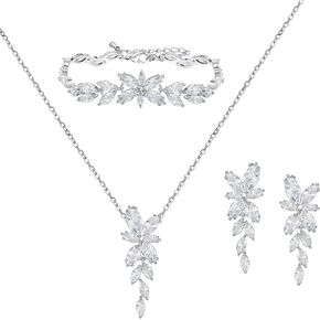 SWEETV Jewelry Set for Women Cubic Zirconia Marquise Bridal Necklace Earrings Bracelet Set, Wedding Party Jewelry Set for Bride Bridesmaid in Saudi Arabia