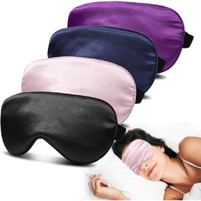 4 Pack Silky Sleep Masks for Women Men, JroyJoy 100% Blackout and Super Soft for Sleeping with Adjustable Strap, Satin Eye Mask for Side Sleeper, Travel Eye Covers (003 Black&Pink&Blue&Purple)