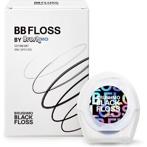 Brushmo Black Floss (BB Floss) Expanding Dental Floss, Dentist/Engineer-Designed, Deep Clean, Shred Resistant, All Natural Microcrystalline Waxed, Non-Toxic PTFE & PFAS Free Floss, 1 Spool (55 yd)