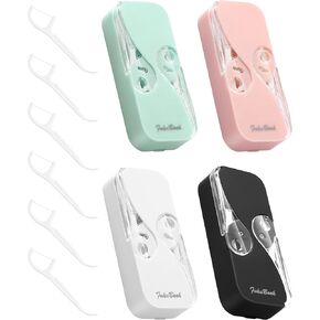 4 Pack Portable Floss Dispenser with 48 Floss Picks, Refillable Dental Floss Case Container and Easy-to-Store Automatic Floss Stick Organizer for Travel and Business Trips