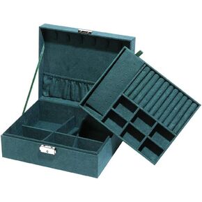 2 Layers Jewelry Organizer Box Display Storage Case with Lock Suede Portable Leather Jewelry Box for Storing Watch, Earring, Ring, Chain, Bracelet Red