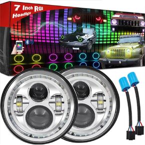 7 Inch LED Headlights for Wrangler JK headlight - RGB halo Headlight Headlight Replacement also Fit for Je ep JK Hummer H2 Mazda Miata Ford F100