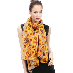 Lina & Lily Sunflower Floral Print Women's Scarf Shawl Wrap Lightweight