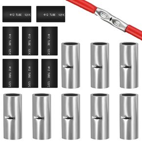 smseace 16Pcs 4 awg Butt Splice Connector Non Insulated Butt Connectors with Heat shrinkable Tube 4 AWG Butt Connectors Pure Copper Butt Splice for Automotive, Marine and Industrial Applications