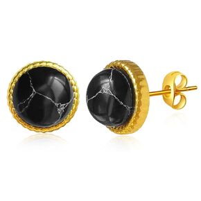 8mm Turquoise Stone Stud Earrings for Women, WGXIA Natural Black Gemstone Round Stud Earrings Handmade Jewelry for Girls