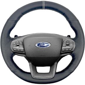 Hand-Stitch Steering Wheel Wrap Cover for 2020 2021 2022 Ford Explorer Base/XLT/Limited/Platinum Interior Urethane Steering Wheel Protector Cover Accessories (Black Leather)