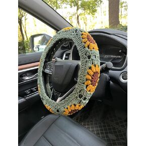 Handmade Crochet Sunflower Flower Car Steering Wheel Covers Universal 14-15 inch for Women and Men (Steering Wheel Cover)