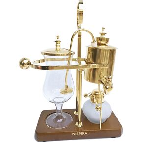 Nispira Belgian Belgium Royal Family Balance Syphon Siphon Coffee Maker Vacuum Brewing System | Vintage Classic Retro Luxury Exquisite Design | Smooth Great Aroma | Gold Color | 500 ml