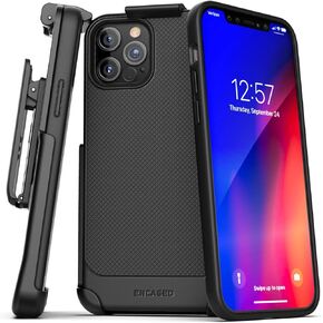 Encased Thin Armor Series Compatible with iPhone 12 Pro Max Belt Clip Case Slim Grip Cover with Holster - Black