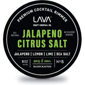 LAVA Premium Jalapeno Citrus Margarita Salt Cocktail Rimmer, All Natural Spicy Margarita Rimmer Salt, Sea Salt Rocks, Real Lime, No Silicon Dioxide, with Easy Screw-On Lid - 6oz