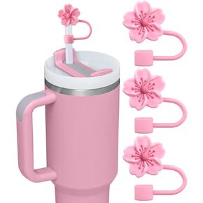 Flower Straw Cover Cap for Stanley Cup, 3Pcs Straw Toppers Accessories Compatible with Pink Stanley Cup 40 Oz Tumbler, for Home and Party Decor (Pink)