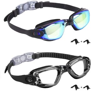 Kids Swim Goggles,2 Pack Anti-Fog Leak Proof Kids Swimming Goggles,Anti-UV Clear Vision Glasses for Children Age 6-14 (Aqua & Clear Black)
