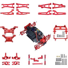 for Hyper Go H16BM Upgrade Parts Front Rear Shock Mounts Tower and Body Pillars Aluminum Upgrade Set for MJX Hyper Go H16GT H16DR 16207-16210 Jetwood 1/16 Scale Upgrade Parts Red 21PCS