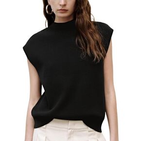 Women's Sleeveless Sweater Vest Summer Casual Mock Neck Loose Knit Pullover Tops